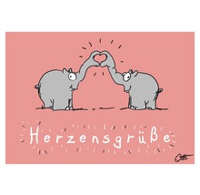 Grußkarte mit zwei Elefanten, die mit ihren Rüsseln eine Herzform bilden