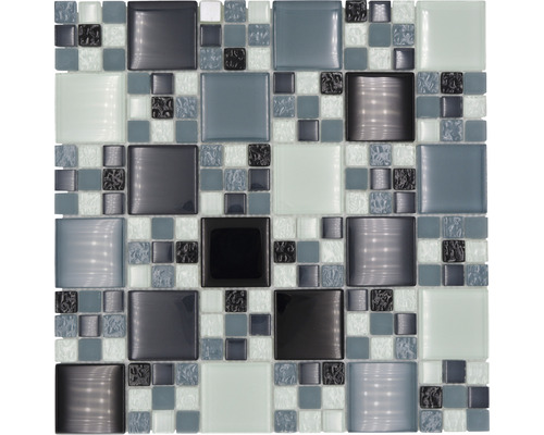 Glasmosaik XCM 8565 30,0x30,0 cm weiß grau schwarz