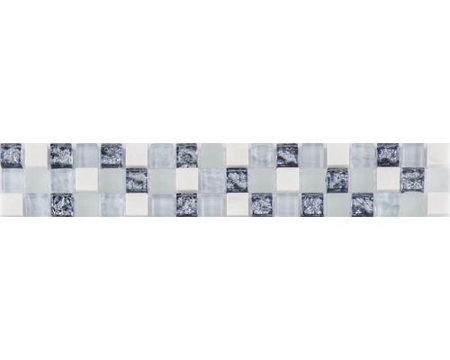 Glas Fliesenbordüre mit Naturstein 4,8x29,8 cm blau weiß Mosaikfliese mit Glas- und Steinoptik