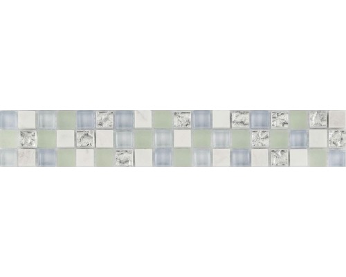 Glas Fliesenbordüre mit Naturstein 4,8x29,8 cm hellblau weiß Mosaikfliesen mit Glas- und Marmoroptik