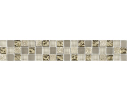 Glas Fliesenbordüre mit Naturstein 4,8x29,8 cm creme beige