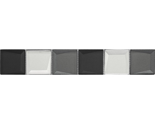 Glas Fliesenbordüre Reflex 4,8x29,8 cm weiß grau schwarz