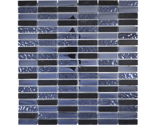 Glasmosaik mit Naturstein XCM SM86 31,0x32,2 cm schwarz Mosaikfliese mit rechteckigen Elementen