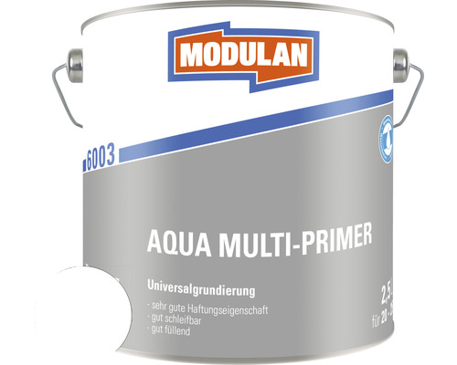 MODULAN 6003 Aqua Multi-Primer Grundierung weiß 2,5 L Modulan Aqua Multi Primer in einem Metalleimer