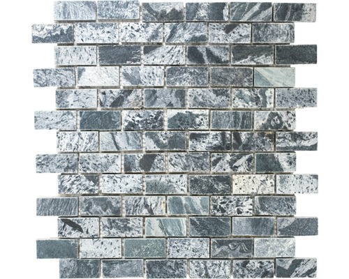 Natursteinmosaik XMI 117 30,5x32,5 cm silber schwarz Mosaikfliesenmatte mit rechteckigen Natursteinen