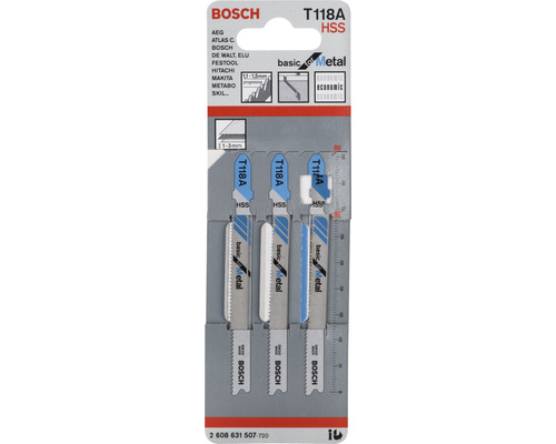 Bosch Stichsägeblätter T118A HSS, geeignet für Metall, 3er Pack