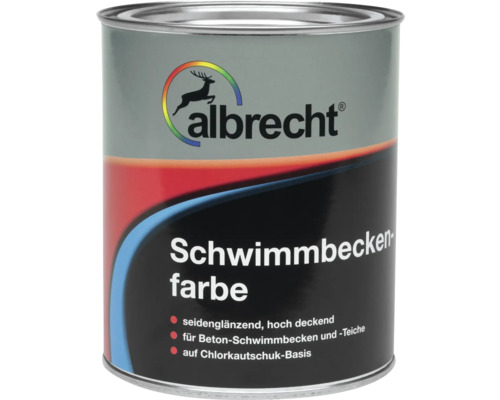 Dose Schwimmbeckenfarbe von Albrecht, seidenmatt, hochdeckend, für Beton Schwimmbecken und Teiche, auf Chlorkautschuk-Basis