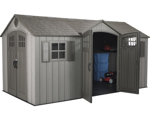 Kunststoff Gerätehaus mit Doppeltür, Fenster und Oberlicht