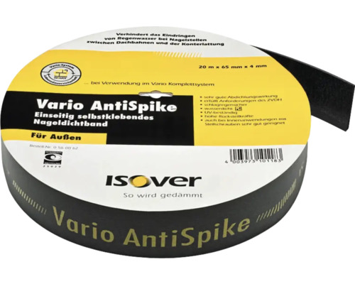 Isover Vario AntiSpike Nageldichtband, einseitig selbstklebend, 20 Meter x 65 Millimeter x 4 Millimeter