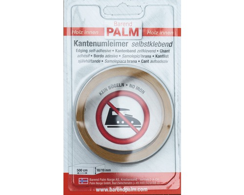 Barend Palm Kantenanleimer selbstklebend, 500 cm lang und 18 bis 19 mm breit, Symbol: Kein Bügeln