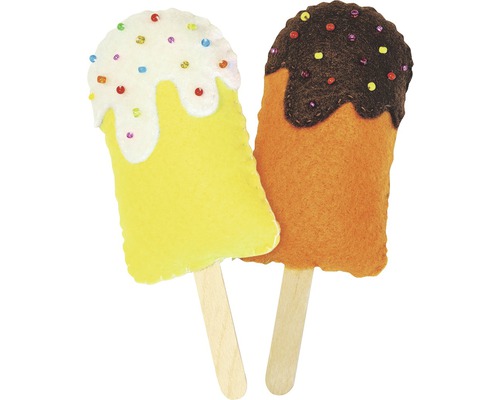 Zwei dekorative Eis am Stiel aus Filz mit Holzstiel
