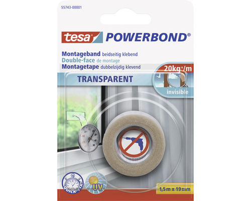 Montageband Tesa Powerbond Transparent 19 mm x 1,5 m Tesa Powerbond Montageband transparent, 1,5 Meter mal 19 Millimeter