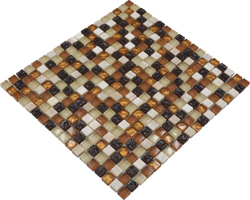 Mosaikfliese mit quadratischen Glassteinen in verschiedenen Farbnuancen