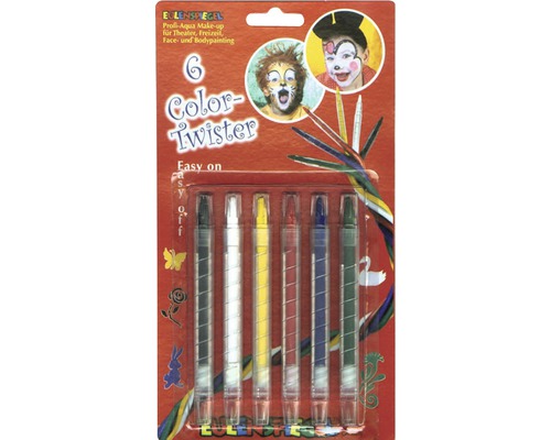 Eulenspiegel Color Twister mit sechs Schminkstiften für Theater, Freizeit, Face- und Bodypainting