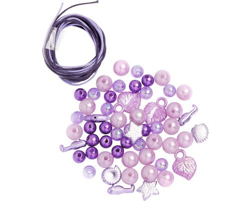 Perlen-Set mit Kordel lila sortiert