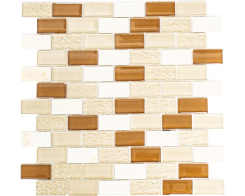 Glasmosaik mit Naturstein XCM MB834 31,0x32,2 cm braun weiß beige Mosaikfliese aus Glas