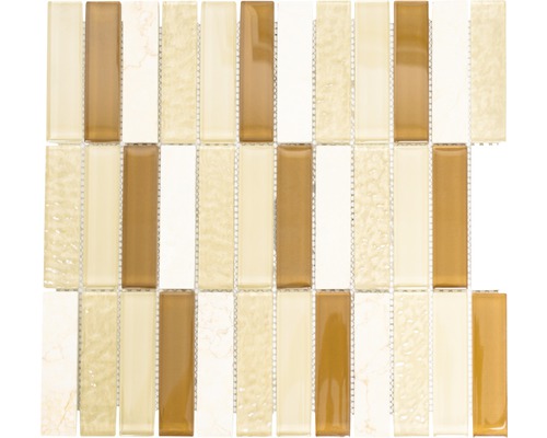 Glasmosaik mit Naturstein XCM MS836 30,4x32,2 cm braun weiß beige Mosaikfliese aus Glas und Naturstein