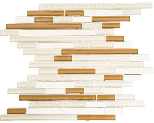 Glasmosaik mit Naturstein XCM MV838 30,0x30,4 cm braun weiß beige Mosaikfliese aus Glas in länglicher Form