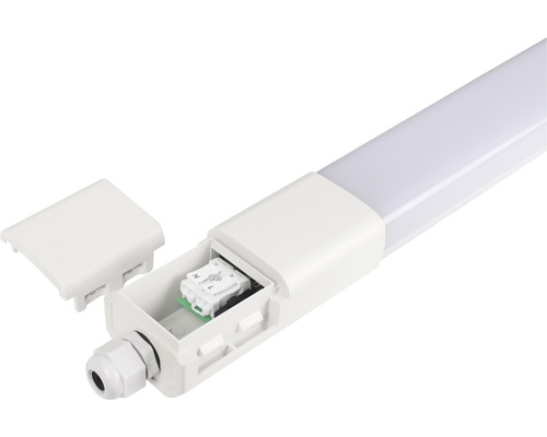 LED-Feuchtraumleuchte mit geöffnetem Anschlusskasten