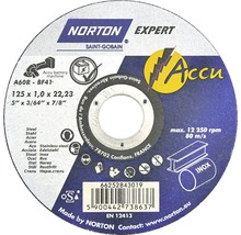 Norton Expert Trennscheibe mit den Maßen 125 x 1,0 x 22,23 Millimeter für Akku-Maschinen