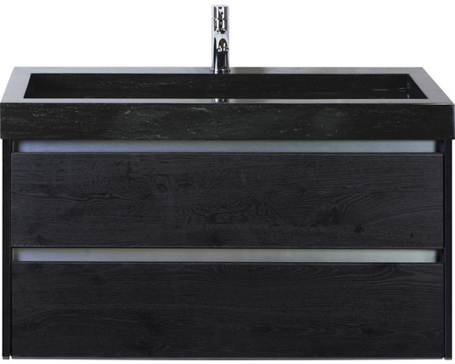 Waschbeckenunterschrank Sanox Dante 58x101x45,5 cm mit Natursteinwaschbecken black oak