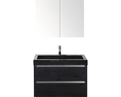 Badmöbel-Set Sanox Dante Naturstein 170x81x45,5 cm Natursteinwaschbecken black oak mit Spiegelschrank Badmöbel-Set Sanox Dante Naturstein 170x81x45,5 cm Natursteinwaschbecken black oak mit Spiegelschrank