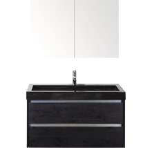 Badmöbel-Set Sanox Dante Naturstein 170x101x45,5 cm Natursteinwaschbecken black oak mit Spiegelschrank