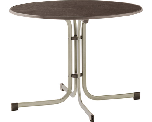 Gartentisch Sieger 236/C-M 100 cm champagner Gestell aus Stahl in champagner, Gartentischplatte aus Mecalit®-Pro in mocca Runder Gartentisch mit Metallgestell