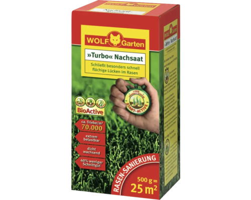 Rasensamen Wolf-Garten Turbo Nachsaat Turbo 0,5 kg / 25 m² Wolf Garten Turbo Nachsaat Packung zur Rasensanierung mit 500 Gramm für 25 Quadratmeter