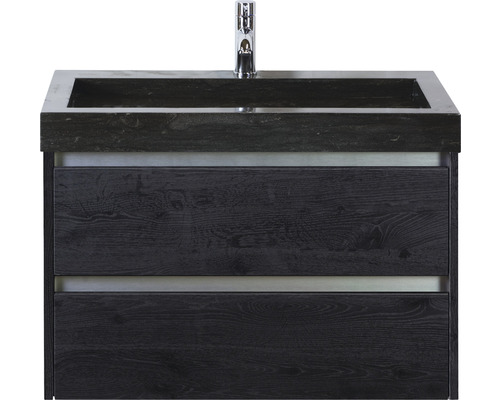 Waschbeckenunterschrank Sanox Dante 58x81x45,5 cm mit Natursteinwaschbecken black oak