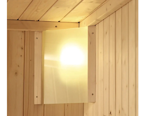 Saunaleuchte Karibu Premium für Starkstrom betriebene Saunen Innenraum einer Sauna mit eingebauter Saunaleuchte