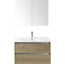 Badezimmermöbelset mit Waschtischunterschrank, Waschbecken und Spiegelschrank
