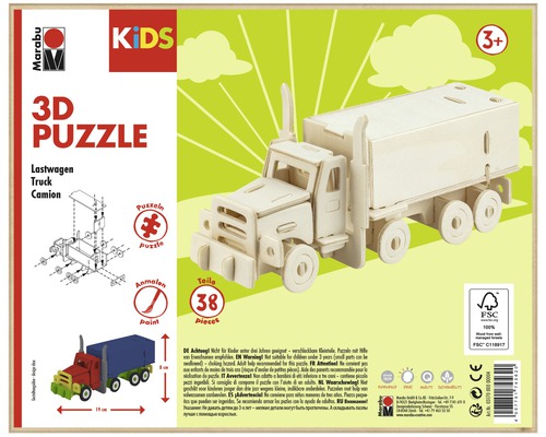 Marabu Kids 3D Puzzle Lastwagen aus Holz mit 38 Teilen