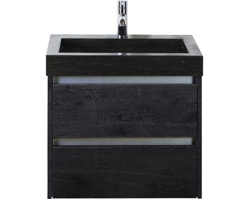 Waschbeckenunterschrank Sanox Dante Naturstein 58x61x45,5 cm mit Natursteinwaschbecken black oak