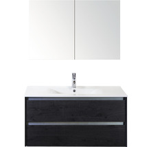 Badmöbel-Set Sanox Dante Keramik 170x101x46 cm Keramikwaschbecken Black Oak mit Spiegelschrank