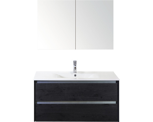 Badmöbel-Set Sanox Dante Keramik 170x101x46 cm Keramikwaschbecken Black Oak mit Spiegelschrank Badmöbel-Set Sanox Dante Keramik 170x101x46 cm Keramikwaschbecken Black Oak mit Spiegelschrank
