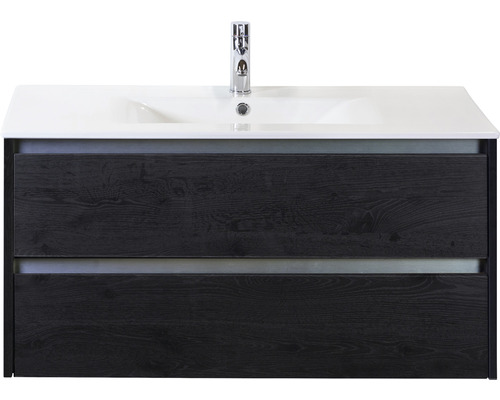 Waschbeckenunterschrank Sanox Dante 52x101x46 cm mit Keramikwaschbecken Black Oak