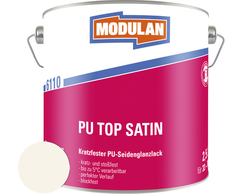 MODULAN 6110 PU Lack Top Satin RAL 9010 reinweiß 2,5 L Modulan PU Top Satin Lackdose, kratzfester PU-Seidenglanzlack