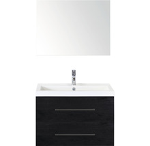 Badmöbel-Set Sanox Straight Mineralguss 80x170x40 cm Mineralgusswaschbecken black oak mit Spiegel