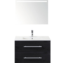 Badmöbel-Set Sanox Stretto Keramik 81x170x39 cm Keramikwaschbecken black oak mit LED-Beleuchtung
