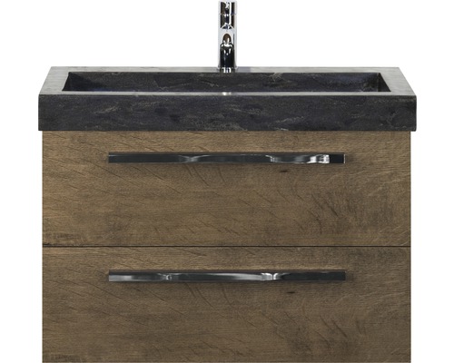 Waschbeckenunterschrank Sanox Seville 58x81x45,5 cm mit Natursteinwaschbecken Tabacco Waschtischunterschrank mit zwei Schubladen, Natursteinwaschbecken und Armatur