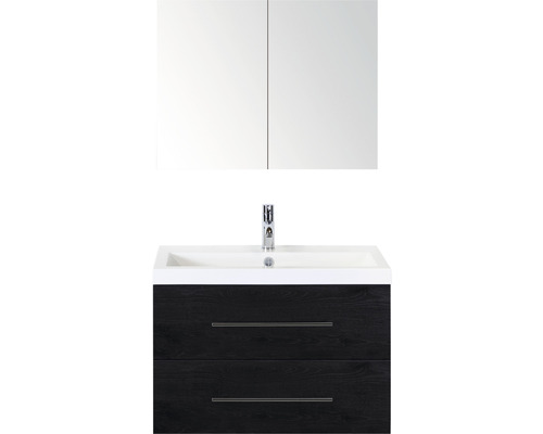 Badmöbel-Set Sanox Straight Mineralguss 80x170x40 cm Mineralgusswaschbecken black oak mit Spiegelschrank Badmöbel-Set Sanox Straight Mineralguss 80x170x40 cm Mineralgusswaschbecken black oak mit Spiegelschrank