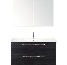 Badmöbel-Set Sanox Seville Keramik 170x101x46 cm Keramikwaschbecken black oak mit Spiegelschrank