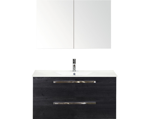Badmöbel-Set Sanox Seville Keramik 170x101x46 cm Keramikwaschbecken black oak mit Spiegelschrank Badmöbel-Set Sanox Seville Keramik 170x101x46 cm Keramikwaschbecken black oak mit Spiegelschrank