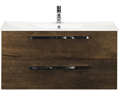 Waschbeckenunterschrank Sanox Seville 52x101x46 cm mit Keramikwaschbecken tabacco Waschbeckenunterschrank mit zwei Schubladen und Armatur