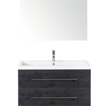 Badmöbel-Set Sanox Straight Mineralguss 100x170x40 cm Mineralgusswaschbecken black oak mit Spiegel