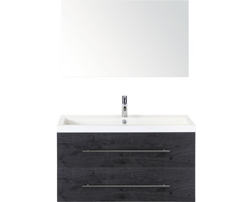 Badmöbel-Set Sanox Straight Mineralguss 100x170x40 cm Mineralgusswaschbecken black oak mit Spiegel Badmöbel-Set Sanox Straight Mineralguss 100x170x40 cm Mineralgusswaschbecken black oak mit Spiegel