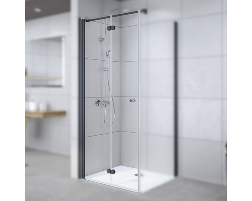 Drehfalttür für Seitenwand Breuer Elana Komfort 750x2000 mm Anschlag links Dekorglas Intima schwarz