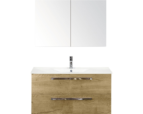 Badmöbel-Set Sanox Seville Keramik 170x101x46 cm Keramikwaschbecken eiche natur mit Spiegelschrank Badmöbel-Set Sanox Seville Keramik 170x101x46 cm Keramikwaschbecken eiche natur mit Spiegelschrank