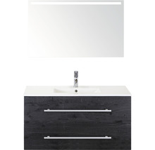 Badmöbel-Set Sanox Stretto Keramik 101x170x39 cm Keramikwaschbecken black oak mit LED-Beleuchtung